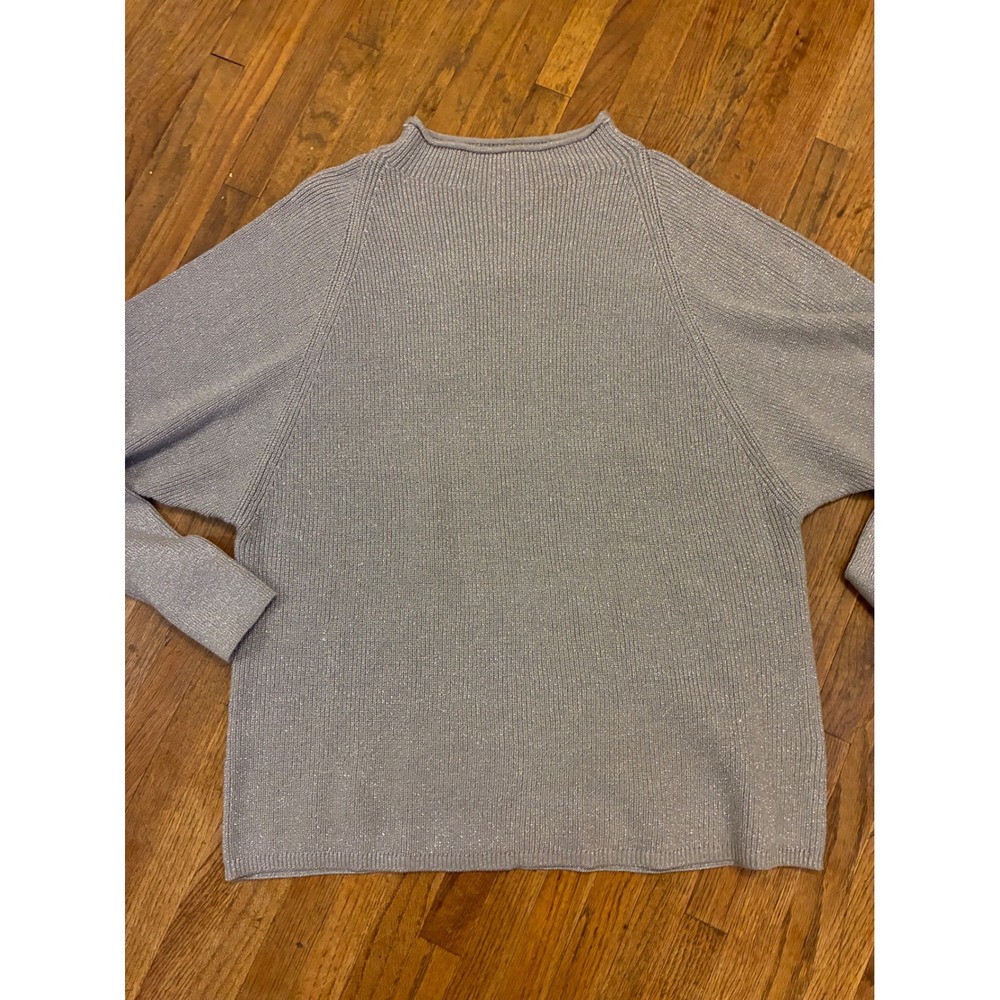 Vintage Maurices Silver Metallic Knit Sweater Boat Neck Dolman Sleeve Large